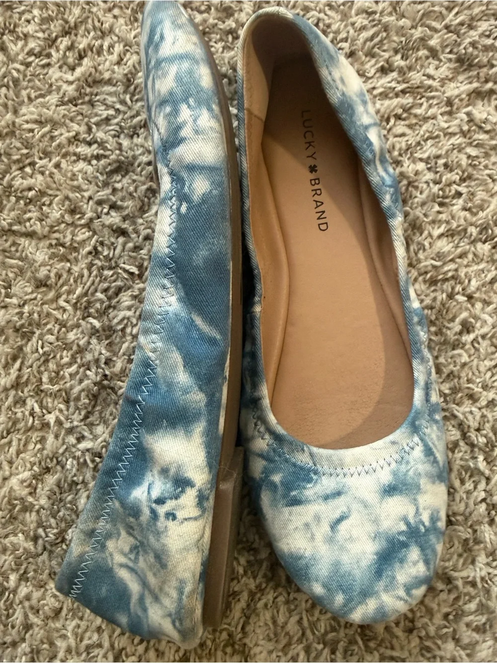 Lucky Brand Emmie Canvas Ballet  Flats Blue | White Tye Dye Cloud SZ 10